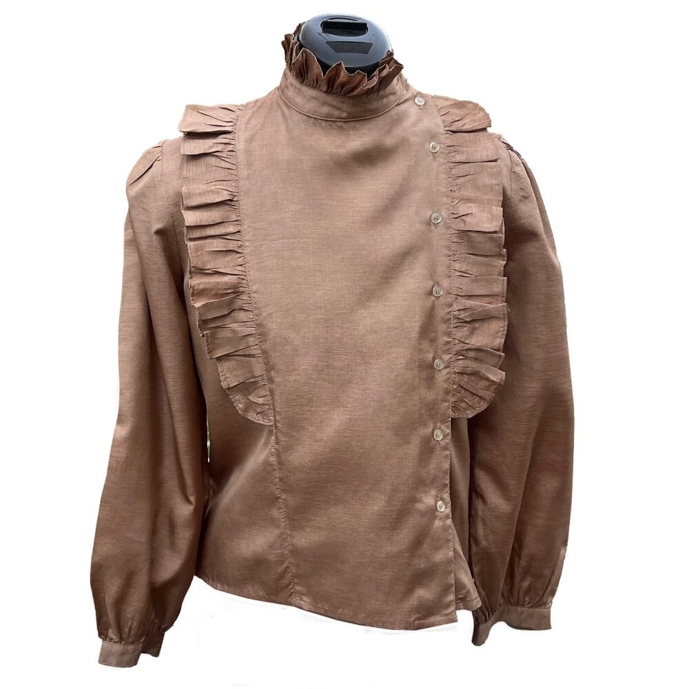 Ruffle Shirt Small Vintage Taupe